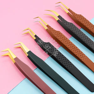 Premium 45 grados mejores pinzas clásicas curvas ventiladores de volumen afilado de metal extensión de pestañas de acero inoxidable personalizado fuerte sujeción - Product Image 2