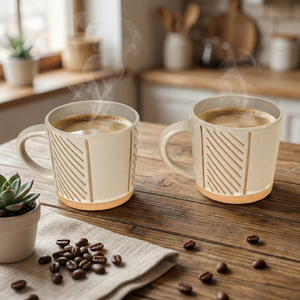 Juego de Tazas de Café de Cerámica Estilo Vintage Beige de Lana, 6 Tazas de Gres con Impresión por Sublimación, Diseño Sencillo, Ideal para Regalos - Product Image 1