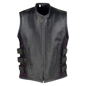 Men's <b>Biker</b> Motorcycle <b>Vest</b> Swat Style Premium Black Cowhide <b>Leather</b> Adjustable Waist & Concealed Carry Pockets 2025 <b>Vests</b> - Product Image 4