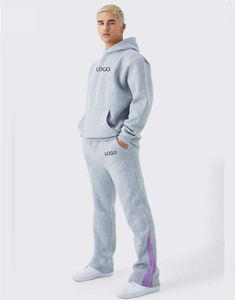 Conjunto Deportivo Unisex de Dos Piezas en Felpa de Algodón 100% Gris Jaspeado, Transpirable, con Logotipo Personalizado, Contraste, Dobladillo Apilado y Secado Rápido - Product Image 1