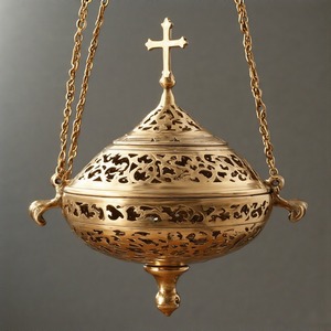 HolyCenser Brûleur d'encens d'église traditionnel Encensoir en métal orné avec chaîne pour fumée divine Vintage Brass Polish Religious Use - Product Image 1