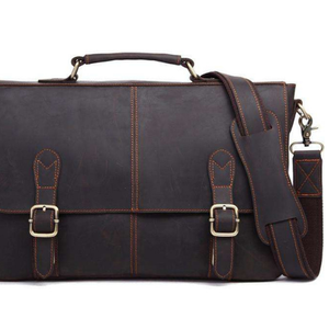 Bolso para ordenador portátil de cuero genuino hecho a mano marrón oscuro, bandolera con cierre de hebilla Vintage, bandolera y maletín de viaje para Doctor, bandolera - Product Image 6