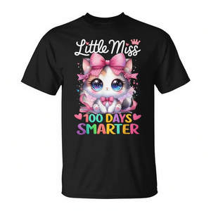 T-shirt per ragazze con design gatto promozionale 'Little Miss 100 Days Smarter 100 Days of School' - Product Image 2