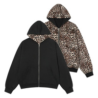 Sweat à capuche double couche en coton épais 400 g/m² avec logo personnalisé du fabricant, best-seller, réversible à carreaux avec fermeture éclair