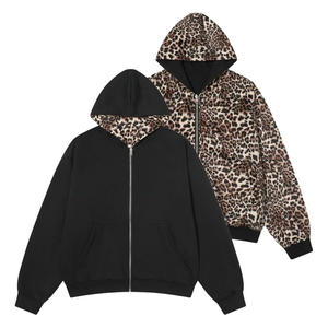 Sweat à capuche double couche en coton épais 400 g/m² avec logo personnalisé du fabricant, best-seller, réversible à carreaux avec fermeture éclair - Product Image 5