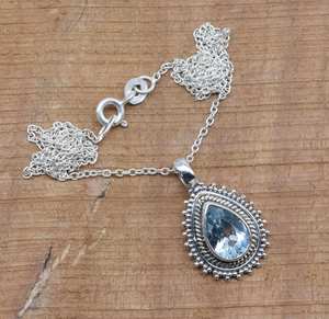 Blue Topaz Sterling Silver Pendant Necklace Handmade Gemstone Jewelry November Birthstone <b>Gift</b> For Women - Product Image 4