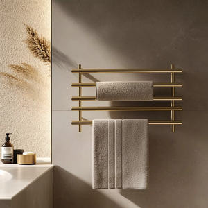Toallero de metal dorado modernista de alta calidad que maximiza el espacio en la pared al proporcionar un almacenamiento vertical eficiente de toallas. - Product Image 1