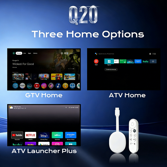 Q20 Smart TV Stick Android 12.0 H618 Quad Core 2GB 16GB BT Voice Remote 2.4G 5G Dual Band WiFi 4K UHD Media Player Google TV ATV