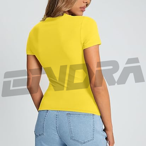 เสื้อเชิ้ตเข้ารูปสีเหลืองล้วนสำหรับผู้หญิงเสื้อยืดลำลองเข้ารูปเนื้อผ้ายืดได้เนื้อนุ่มมีสไตล์เสื้อเบสิกเหมาะสำหรับสวมใส่ในชีวิตประจำวันบนถนนฤดูร้อน - Product Image 4