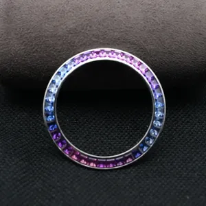 Anillo de repuesto para reloj de lujo con ajuste de piedra degradada azul rosa y bisel de acero inoxidable al por mayor - Product Image 1