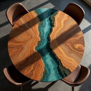 Table à manger/table basse en bois d'acacia et résine, fabrication artisanale moderne, imperméable, personnalisable, table de salon, retraite, Diwali - Product Image 2