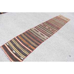 Vintage Turkish Rug, 2.2x12.6 ft <b>Runner</b> Rug, Brown <b>Red</b> Oriental Rug - Product Image 2