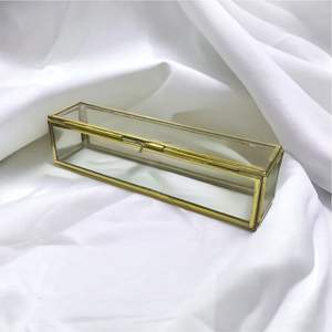 Handmade Antique Brass Glass Display <b>Box</b> <b>for</b> Scroll Invitations Elegant Wedding Favor <b>Box</b> Glass Long Rectangular Jewelry Case - Product Image 3