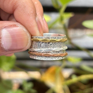 Handmade Fidget <b>Spinner</b> <b>Ring</b> 925 Sterling Silver with Brass and Copper Meditation <b>Anxiety</b> Relief Thumb <b>Ring</b> for Women Wholesale - Product Image 1