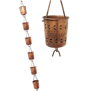 Cadena de Lluvia de Metal con Aspecto Real, Adorno de Jardín para Exteriores, Acabado en Cobre, Cadena de Lluvia Colgante para Césped y Jardín - Product Image 1