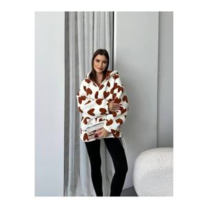 Cappotti da donna alla moda con motivo a cuore in pile con cappuccio - Product Image 4