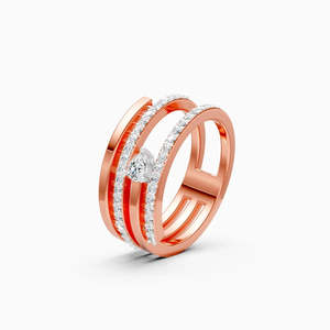 Anillo Apilable de Lujo Accesible con Cuatro Líneas de Diamantes Cultivados en Laboratorio, con 0.42 Ct |   En oro amarillo, blanco y rosa de 9 quilates - Product Image 3