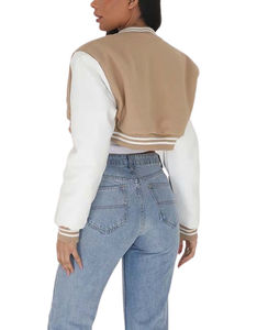 Veste universitaire recadrée de style vintage pour femmes nouvelle veste en cuir brodé à la mode pour la saison en plein air - Product Image 6