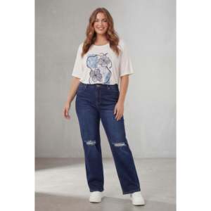 Jean pour femme grande taille bleu marine avec détails déchirés aux genoux - Product Image 2