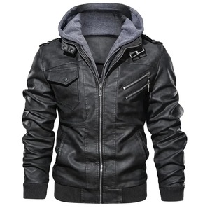 Chaqueta de Cuero para Hombre Otoño/Invierno con Piel de Vaca y Lona, Impermeable, Corte Entallado, Cuello Mao, Estilo Urbano - Product Image 1