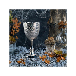 Silver Metal Goblet Set | Textured Chalice <b>Cup</b> Vintage Style Decorative Drinkware Home Decor Table Accent Gift Item Durable - Product Image 6