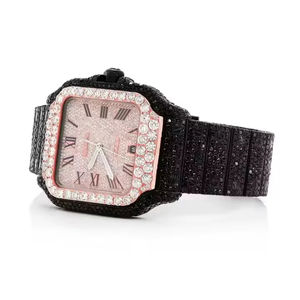 Montre de créateur de luxe Glacé-Out Argent 925 Cadran à chiffres romains Acier inoxydable Moissanite Diamant Hiphop Analogique Charme Date - Product Image 3