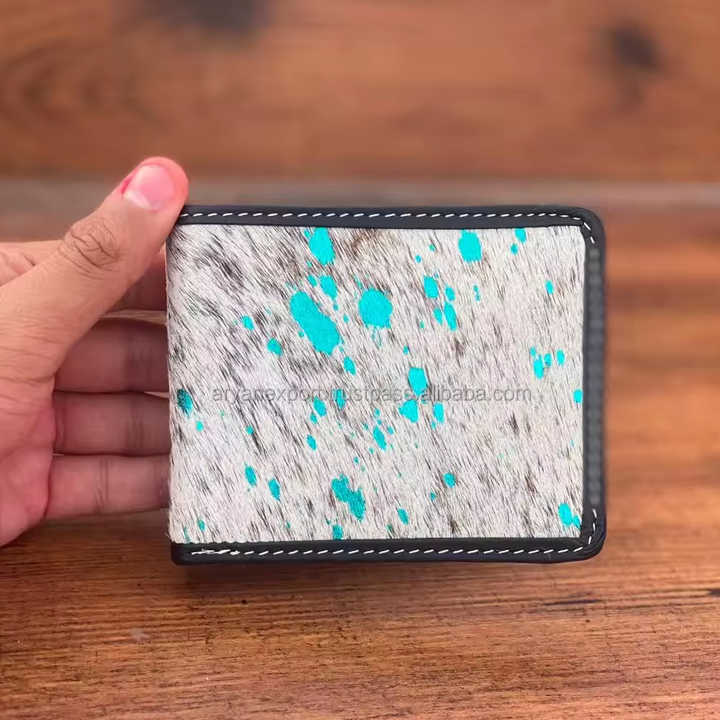 New Design Genuine Leather Luxury Wallet Hair on Metallic Cowhide Leather Men's Bi-fold Wallet Card Holder Cash Gift for Him