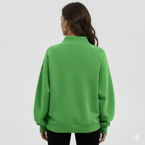 Sudadera Holgada con Cuello Alto y Bordado para Mujer, Estilo Vintage, Hombros Caídos, Manga Larga, Cuello Redondo de Algodón - Product Image 3