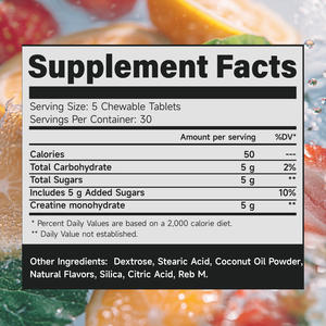 ครีเอทีนโมโนไฮเดรตแบบเคี้ยวสำหรับคนทานมังสวิรัติ ได้รับการรับรองมาตรฐาน GMP บริการพัฒนาแบรนด์ตามความต้องการ  เครื่องดื่มเติมพลังงาน - Product Image 2