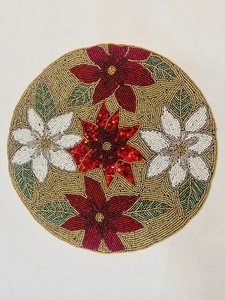 Napperon perlé fait à la main de style royal Design multi-fleurs en or rouge Table de restaurant d'hôtel Tapis et coussinets décoratifs pour une utilisation douée - Product Image 2