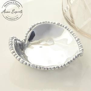 Multipurpose Aluminum Leaf Bowl with Beaded <b>Edge</b> Modern Decorative Dish for Snacks Centerpieces or Gifting Tabletop Style - Product Image 1