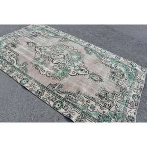 Alfombra de lana de retazos Vintage de 5,4x9,5 pies tejido plano turco con respaldo de látex para decoración para sala de estar Color verde Beige - Product Image 4