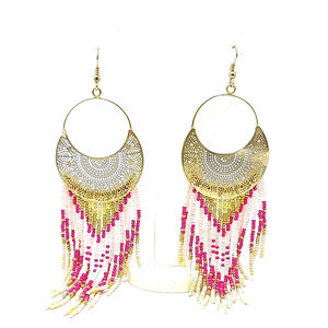 Pendientes de Rafia con Cuentas, Multicolores, Joyería de Moda para Mujer, Accesorios para Orejas - Product Image 3