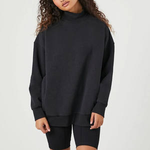 High Quality Custom Logo Cotton Plain Mock Neck Loose Fit <b>Sweatshirts</b> for Women Cheap Price Solid Color <b>Fleece</b> Women - Product Image 1