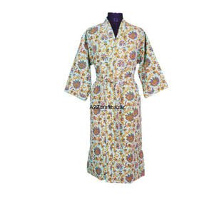 Bata de Baño Elegante Hecha a Mano 100% Algodón, Estampado Floral Indio, Kimono de Algodón con Puntada Kantha Hecha a Mano, Kimono de Algodón para Baño y Traje de Baño - Product Image 2