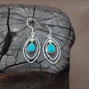 925 argent Sterling fait à la main Turquoise pierre précieuse boucle d'oreille cadeau pour son artisan conçu Designer argent balancent boucles d'oreilles en gros - Product Image 2
