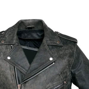 แจ็กเก็ตหนังสำหรับผู้ชายเสื้อแจ็กเก็ตหนังแท้คอเสื้อสองชั้น - Product Image 5