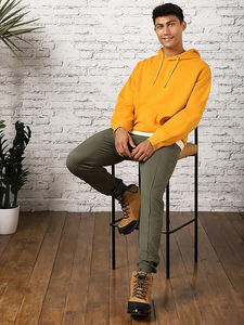 Sweat-shirts à capuche de style baggy sur mesure, sweat-shirt surdimensionné pour hommes, jaune chrome, épaules tombantes, 100% coton, sweat-shirts unisexes - Product Image 5