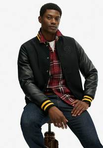 แจ็กเก็ตขนสัตว์ปักลายสำหรับผู้ชาย, แจ็กเก็ตทีมเบสบอลที่มีแขนหนังดีไซน์อเมริกันสำหรับผู้ชาย - Product Image 5