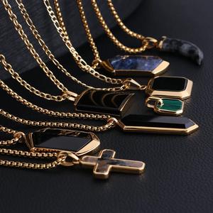 18K emas baja tahan karat pria Turquoise Opal liontin kalung batu alam perhiasan trendi Collier untuk pria kualitas tinggi perhiasan - Product Image 3