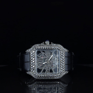 พรีเมี่ยมสีดำ VVS Moissanite นาฬิกาโครงกระดูกเพชรสีดำเย็นเชิงกลสวมใส่ปาร์ตี้กับสแตนเลสสตีลขนาดกว้าง20มม. ของขวัญ - Product Image 6