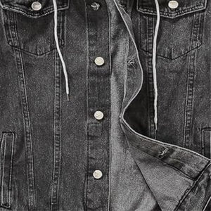 New 2025 High Quality 100% Cotton <b>Black</b> <b>Hood</b> <b>Denim</b> <b>Jacket</b> Slim Jean Ripped Design for Winter/Autum Vintage Style Women's - Product Image 4