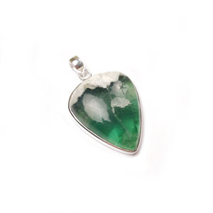 Green Fluorite Heart Gemstone Pendant - 925 Sterling Silver Unique <b>Simple</b> Design Pendant for Jewelry Making - Product Image 1