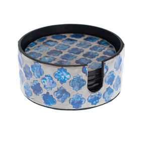 Tienphong 2024 'QUATREFOIL' Mother of Pearl Coasters with Holder - Blue <b>Table</b> <b>Protection</b> Mats & Pads <b>Table</b> Accessories - Product Image 1