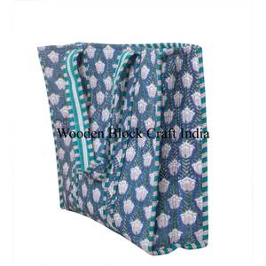 Handmade Cotton Vintage Floral Block Print <b>Quilted</b> Tote Bag Women Eco-Friendly Custom Logo Winter Spring Summer Zipper closure - Product Image 1