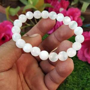 Wholesale Natural Selenite Healing <b>Crystal</b> <b>Craft</b> Bracelet White Gemstone Beads Elastic Energy Stone Jewelry For Gift Decorate - Product Image 2