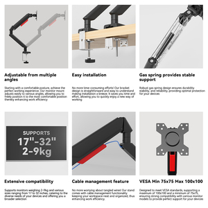 Cần đỡ màn hình máy tính bằng nhôm cao cấp, chịu lực tốt, phù hợp với màn hình <span class=keywords><strong>LCD</strong></span> 17-32 inch, VESA tối đa 100x100mm, xoay đa chiều - Product Image 6