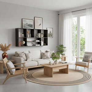 Étagère murale en bois de caoutchouc 200x40x100cm pour salon KS68238 - Product Image 2