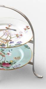 Élégant support à gâteau à 2 niveaux en métal avec poignée en métal argenté, plateau à gâteau en porcelaine à motif floral d'oiseaux pour un service de thé de luxe, cadeau - Product Image 5