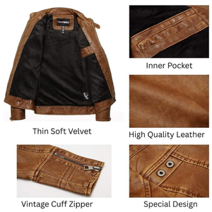 Marron Hiver Casual Unisexe Matelassé À Capuche Coupe-Vent Toile Au Crochet Léger Moto PU Veste - Product Image 5